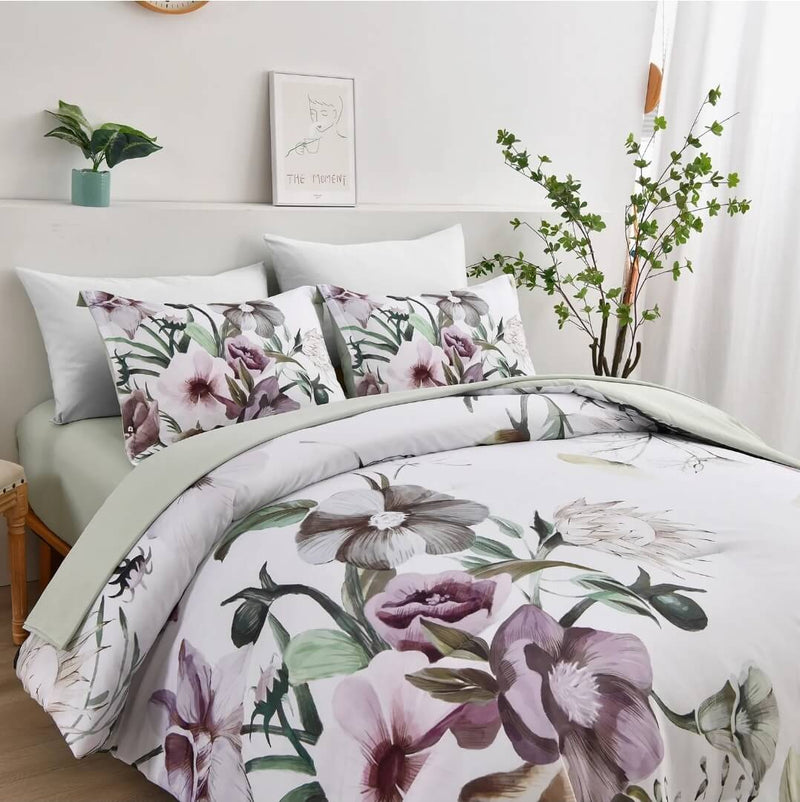 Light Green Floral Quilted 3 Piece Comforter Set