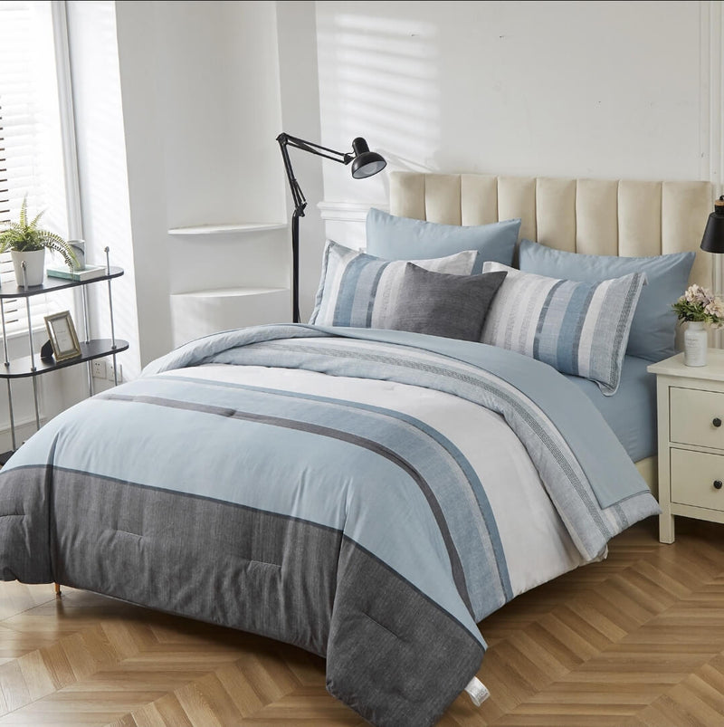 Greyish Blue Comforter Set-Quilt Set (3Pcs)
