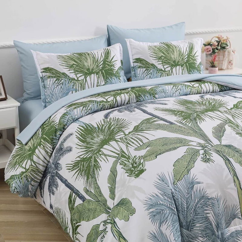 Green Botanical Comforter Set-Quilt Set (3Pcs)