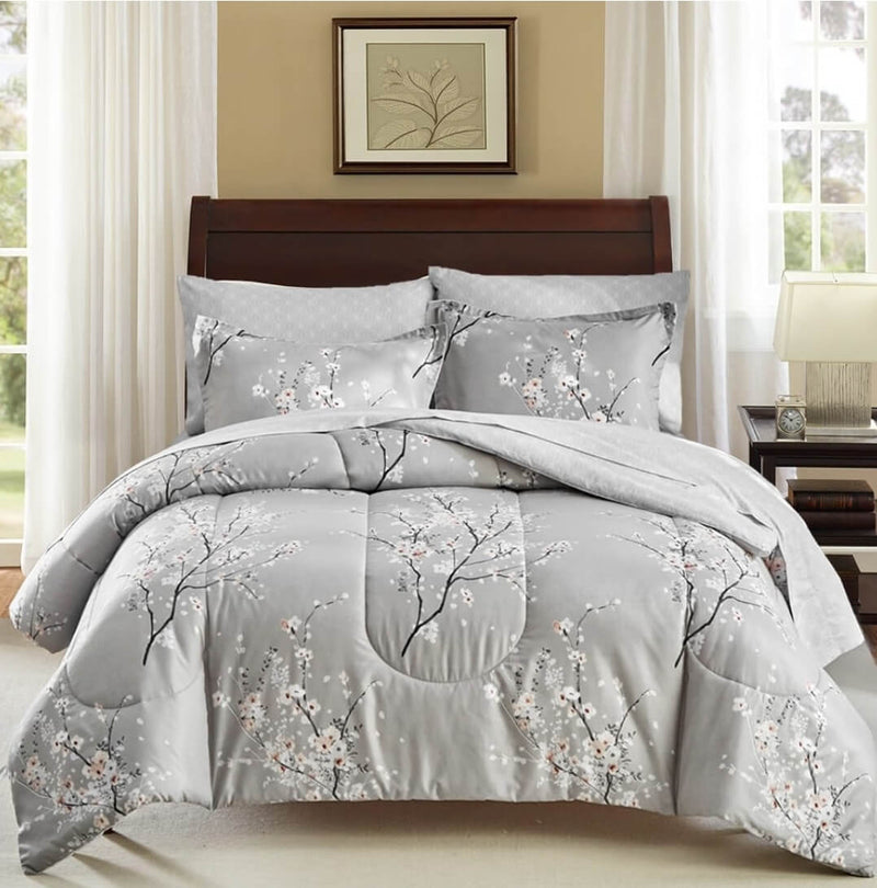 2025 Grey Base Botanical Comforter Set-Quilt Set (3Pcs)