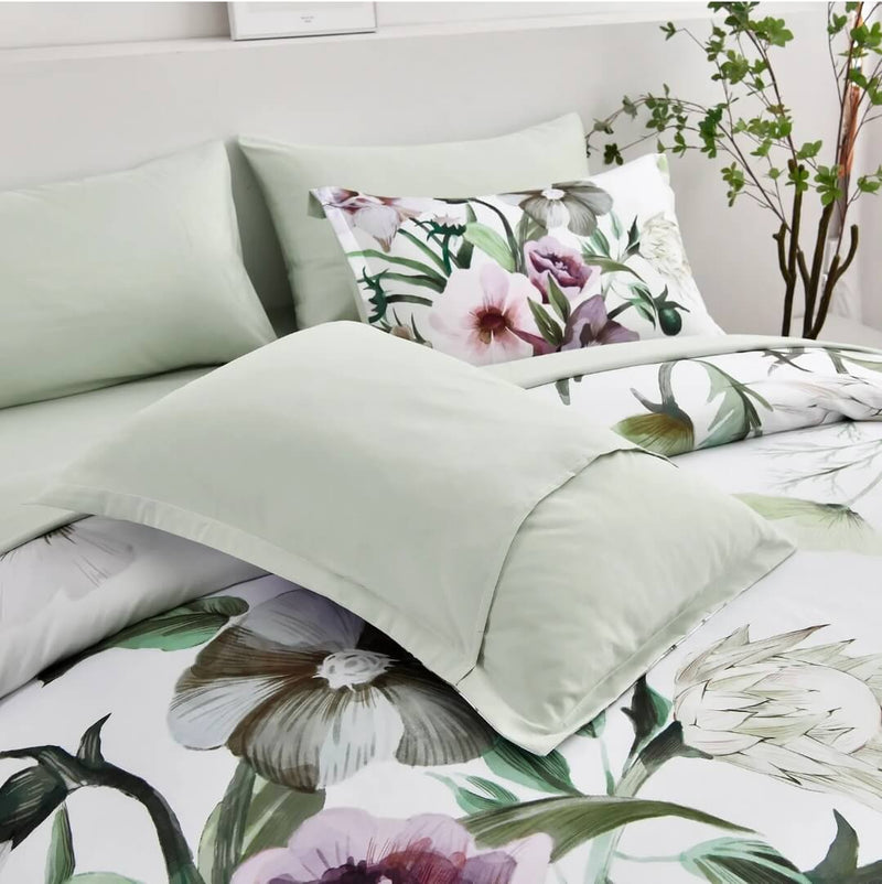 Light Green Floral Quilted 3 Piece Comforter Set