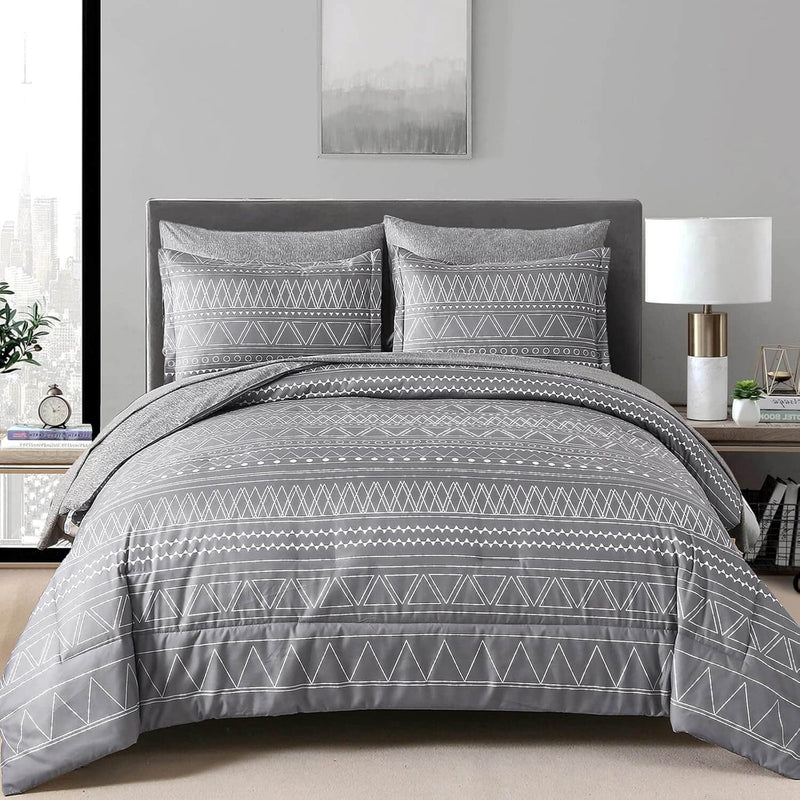 2025 Grey Base Striped Comforter Set-Quilt Set (3Pcs)