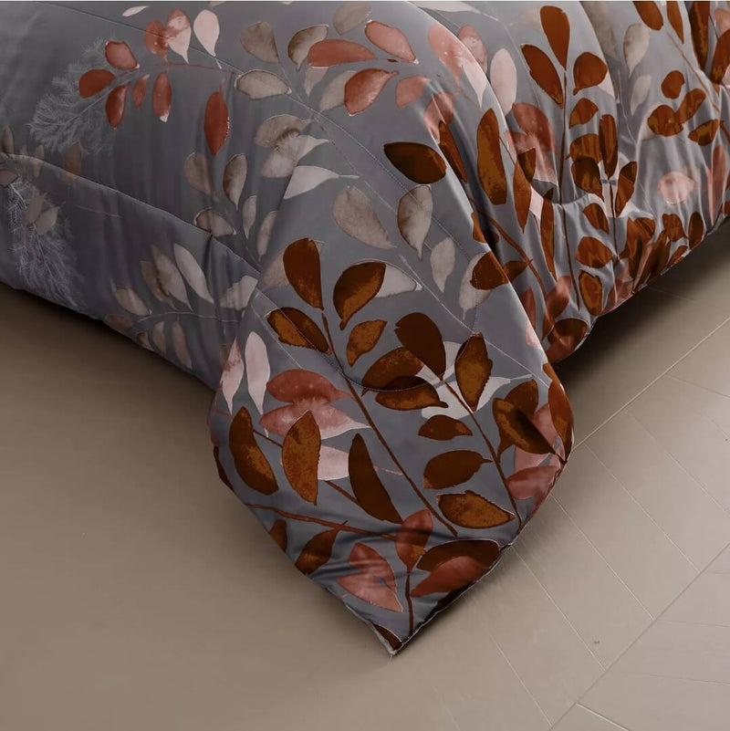 Brown Floral Quilted 7 Piece Comforter & Fitted/Flat Sheet Set Pillowcases