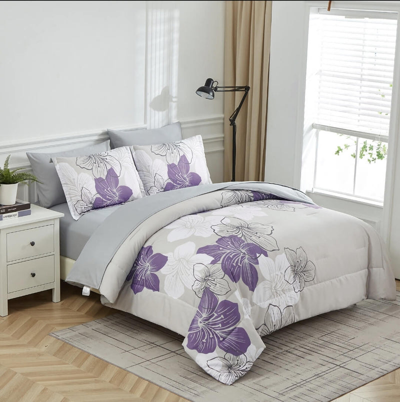 2025 Lavender Floral Comforter Set-Quilt Set (3Pcs)