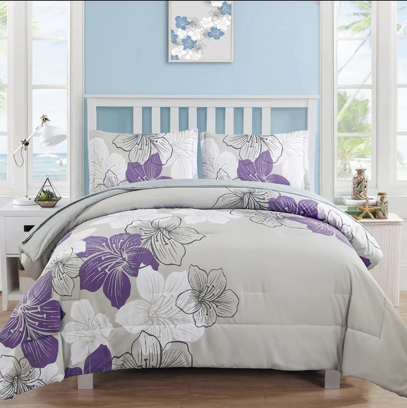 2025 Lavender Floral Comforter Set-Quilt Set (3Pcs)