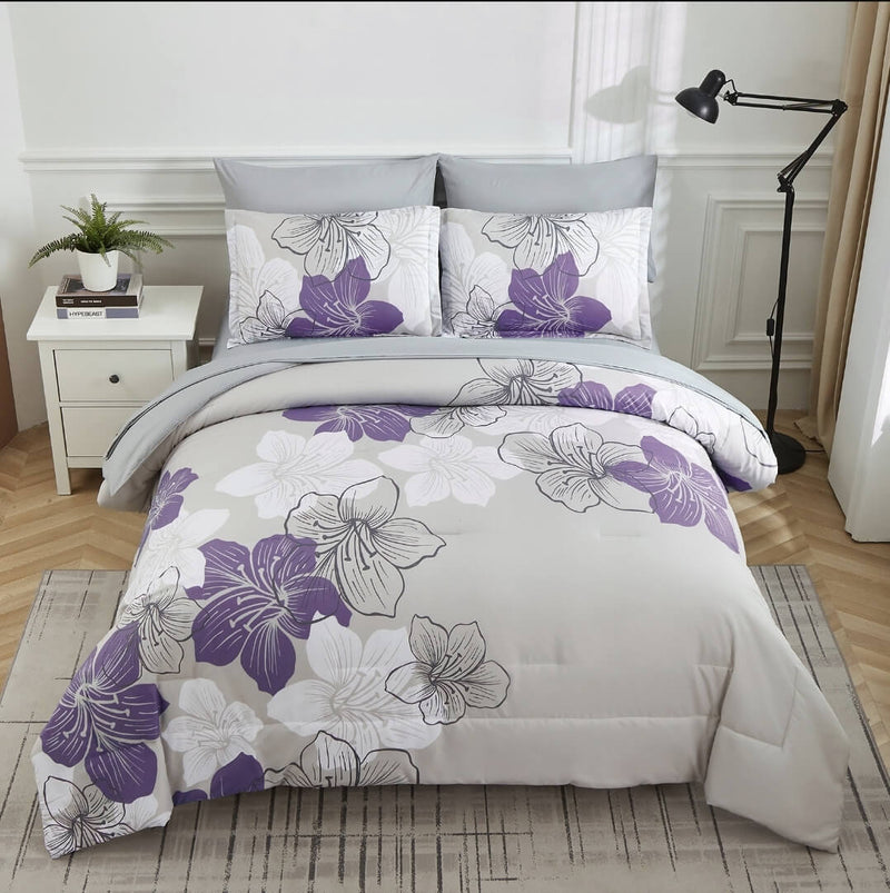 2025 Lavender Floral Comforter Set-Quilt Set (3Pcs)