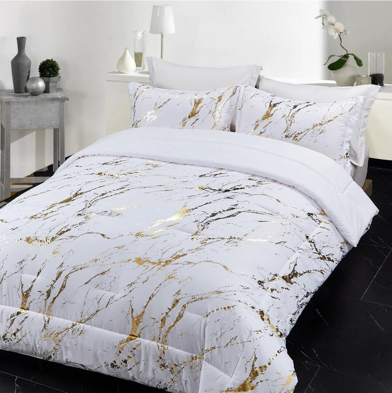 White & Gold Comforter Set-Quilt Set (3Pcs)