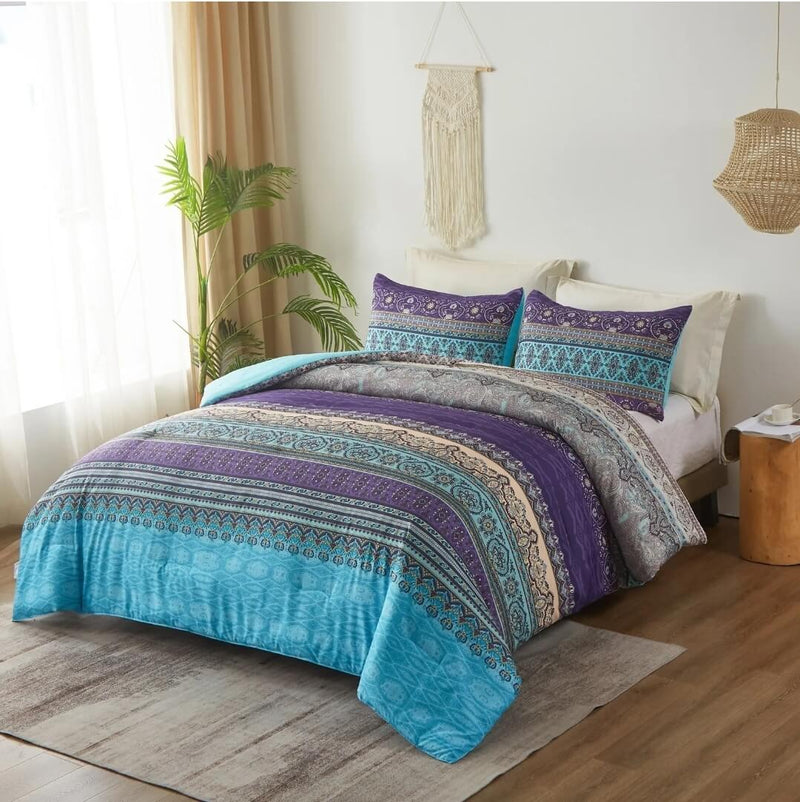 2025 Mandala Sky Blue Comforter Set-Quilt Set (3Pcs)
