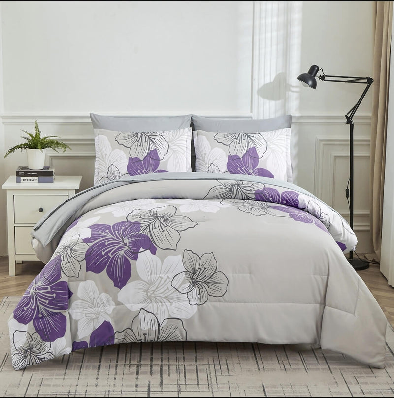 2025 Lavender Floral Comforter Set-Quilt Set (3Pcs)