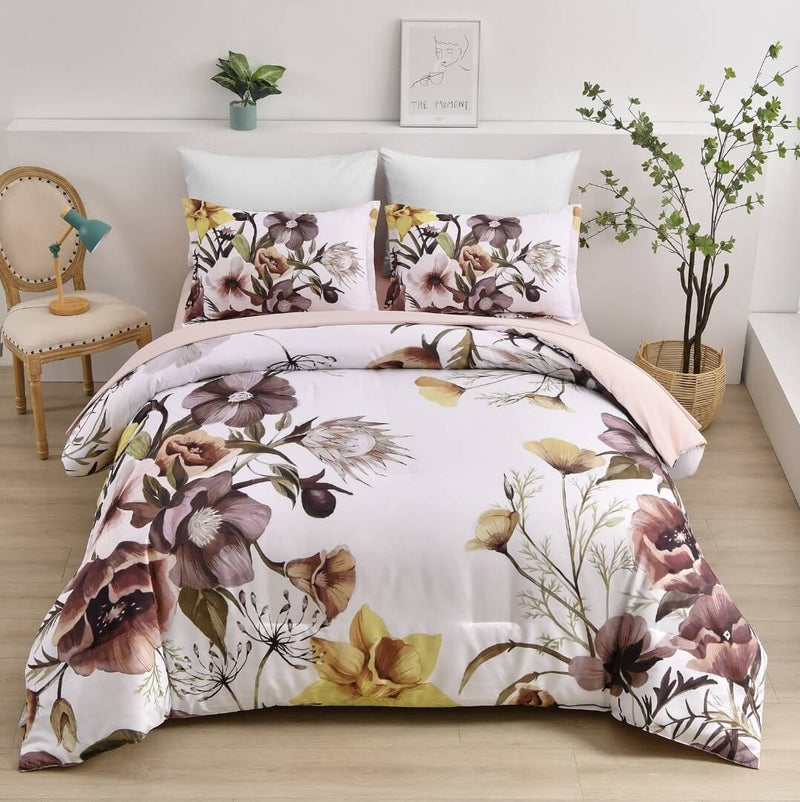 Pink Floral Comforter Set-Quilt Set (3Pcs)