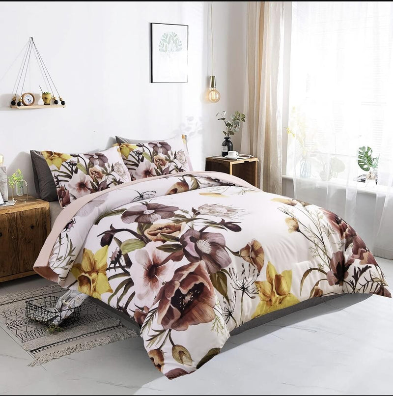 Pink Floral Quilted 3 Piece Comforter Set