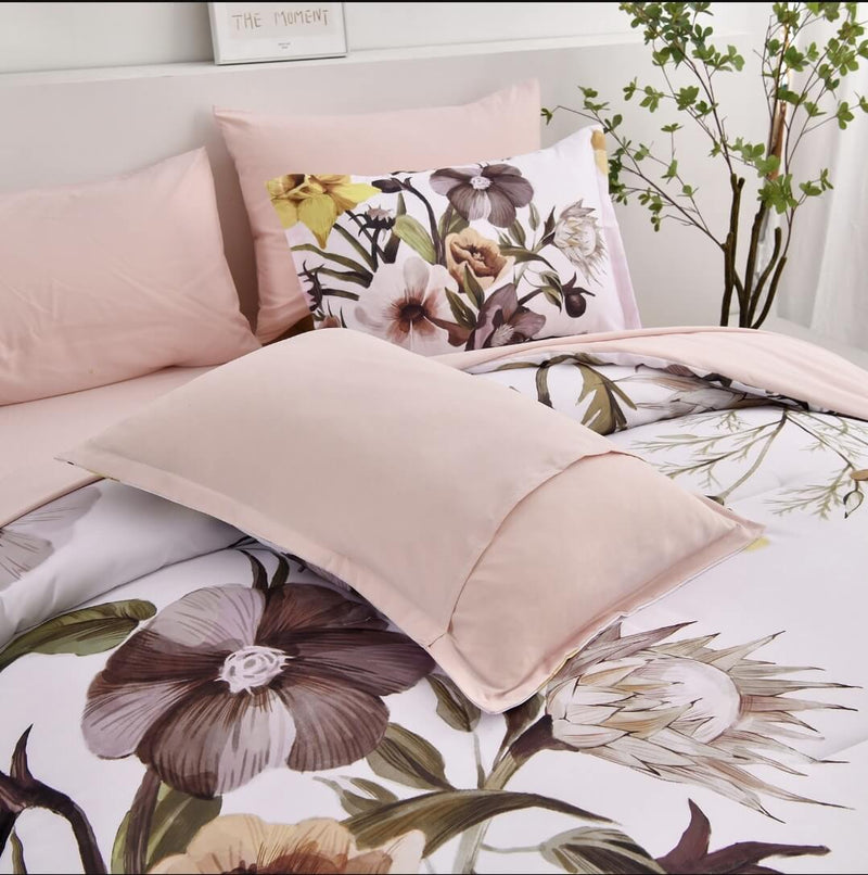 Pink Floral Quilted 3 Piece Comforter Set