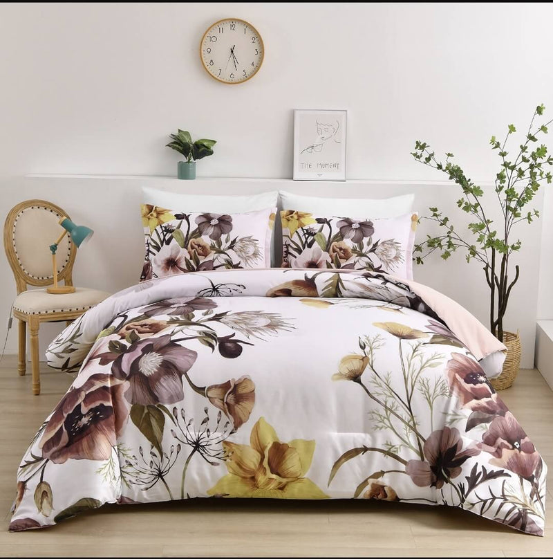 Pink Floral Quilted 3 Piece Comforter Set