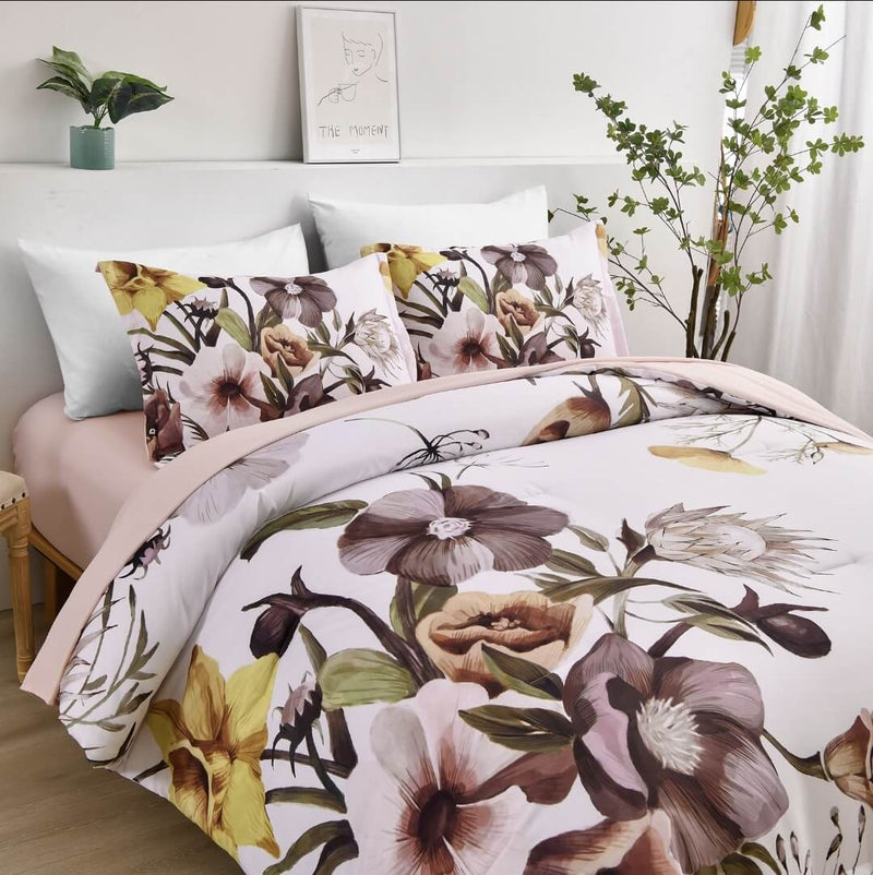 Pink Floral Comforter Set-Quilt Set (3Pcs)