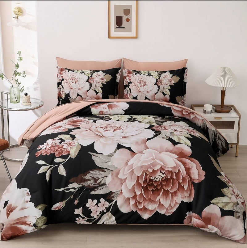 Pink Floral Comforter Set-Quilt Set (3Pcs)