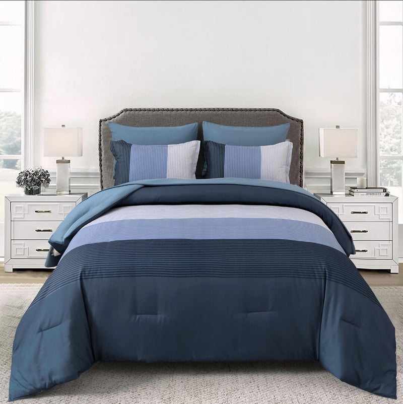 Striped Blue Comforter Set-Quilt Set (3Pcs)