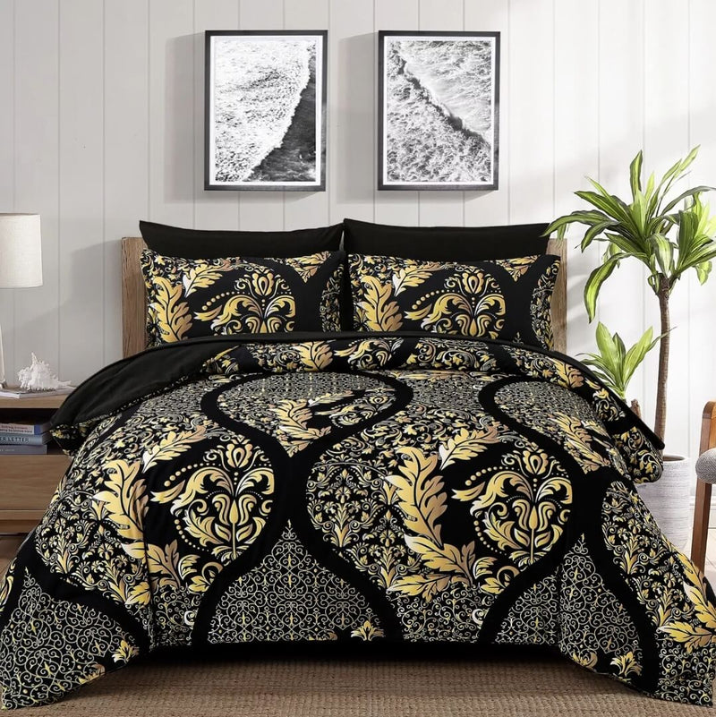 Black & Gold Comforter Set-Quilt Set (3Pcs)