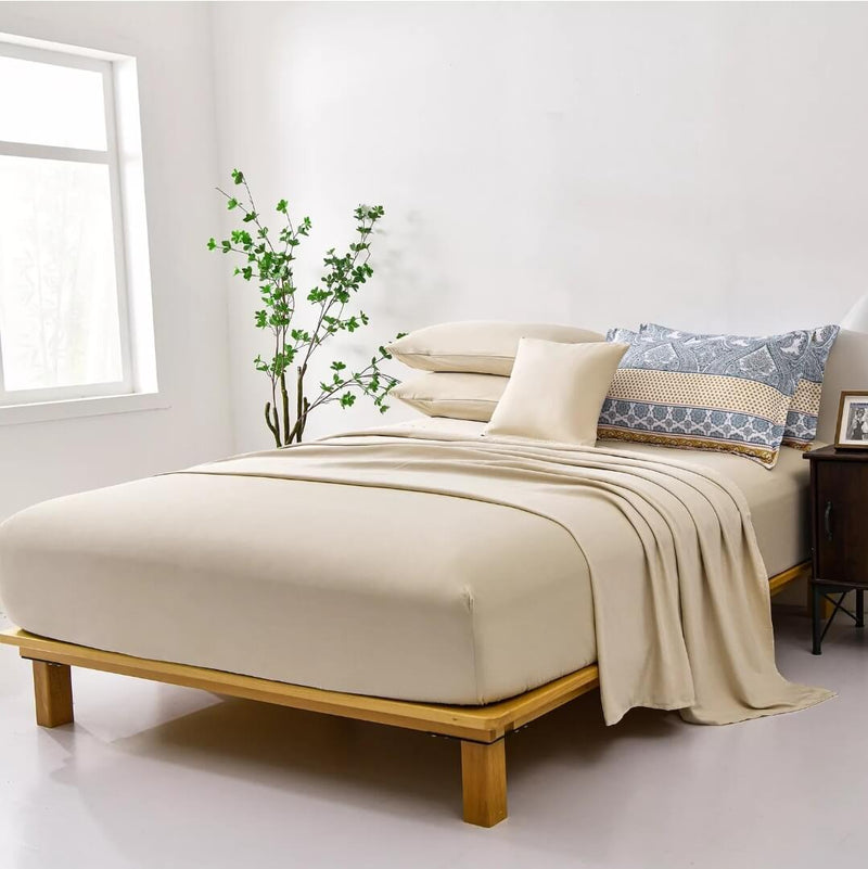 Beige Mandala Quilted 7 Piece Comforter & Fitted/Flat Sheet Set Pillowcases