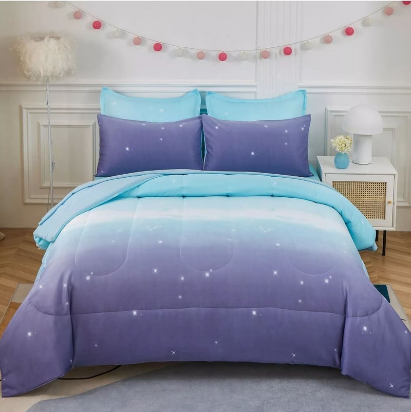 Galaxy Gradient Quilted 7 Piece Comforter & Fitted/Flat Sheet Set Pillowcases