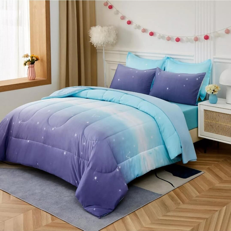 Galaxy Gradient Quilted 7 Piece Comforter & Fitted/Flat Sheet Set Pillowcases