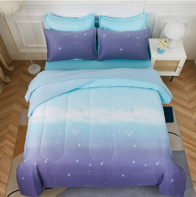 Galaxy Gradient Quilted 7 Piece Comforter & Fitted/Flat Sheet Set Pillowcases