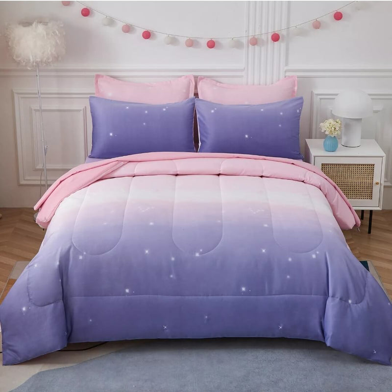 Gradient Style Quilted 7 Piece Comforter & Fitted/Flat Sheet Set Pillowcases