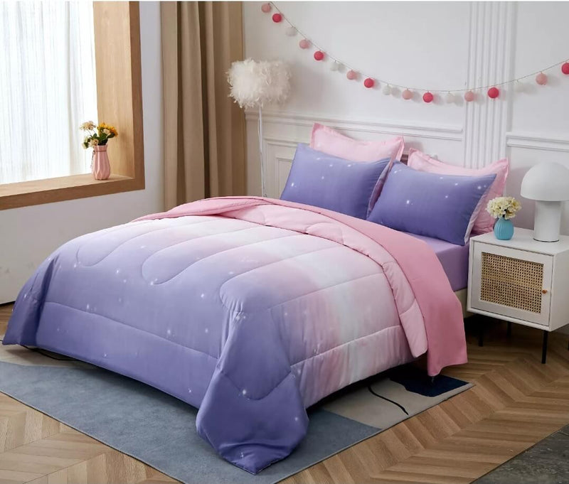 Gradient Style Quilted 7 Piece Comforter & Fitted/Flat Sheet Set Pillowcases