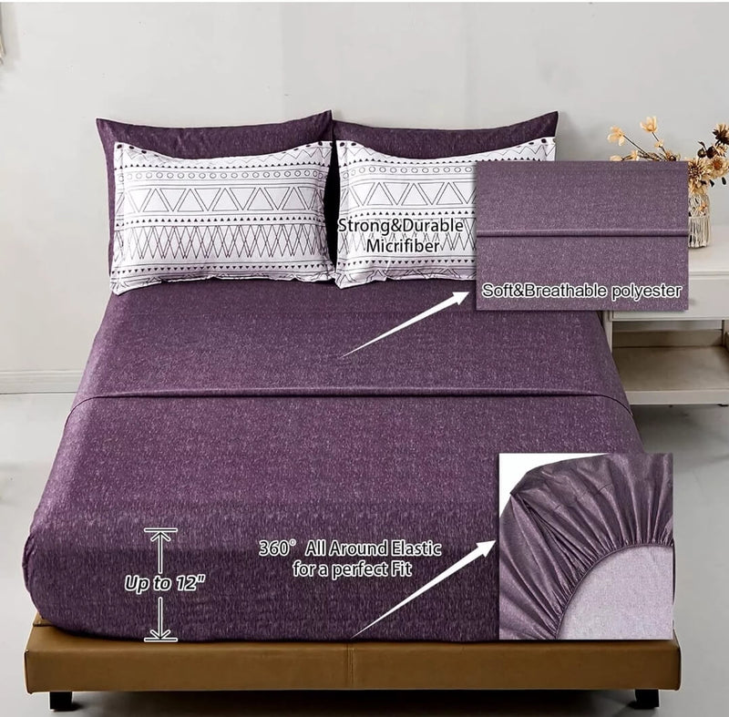 Purple Striped Quilted 7 Piece Comforter & Fitted/Flat Sheet Set Pillowcases