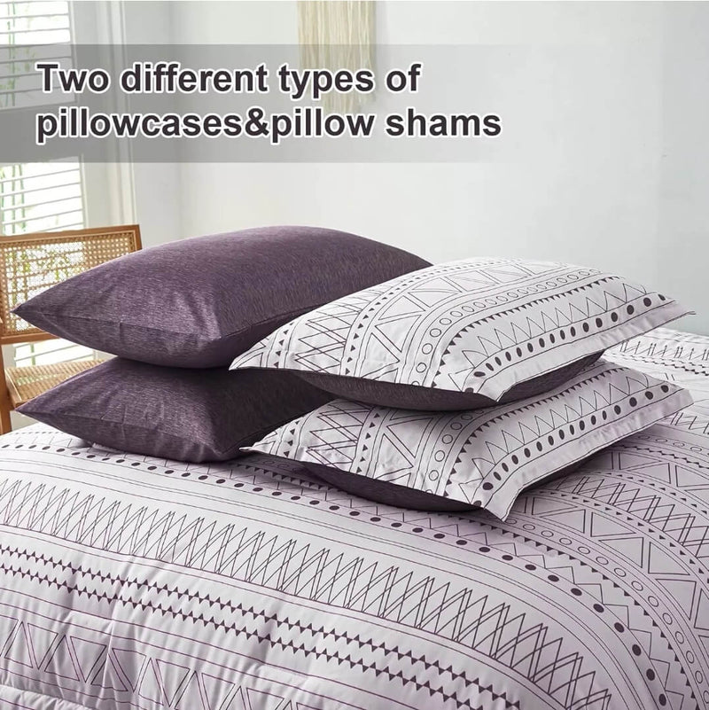 Purple Striped Quilted 7 Piece Comforter & Fitted/Flat Sheet Set Pillowcases