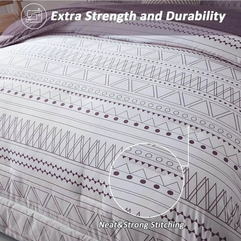 Purple Striped Quilted 7 Piece Comforter & Fitted/Flat Sheet Set Pillowcases