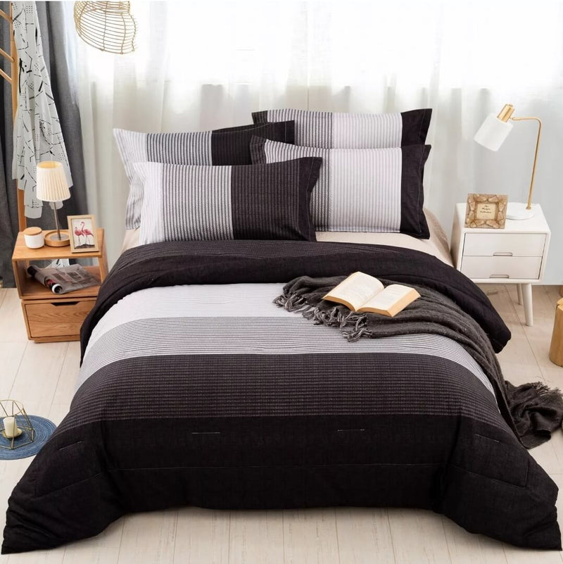 Dark Purple Striped Quilted 3 Piece Comforter Set