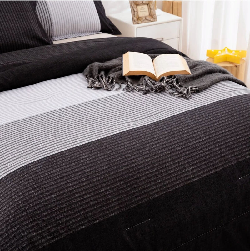 Dark Purple Striped Quilted 3 Piece Comforter Set