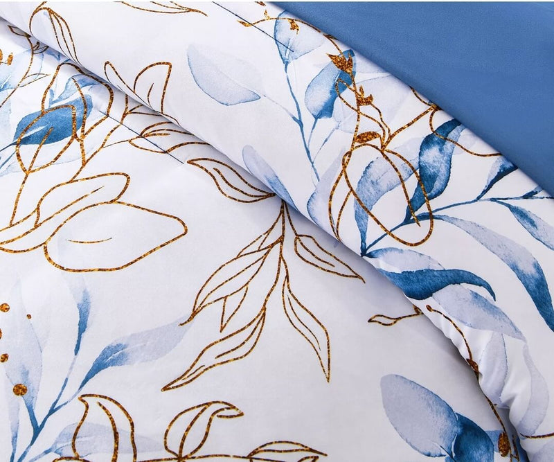 Navy Blue Floral Comforter Set-Quilt Set (3Pcs)