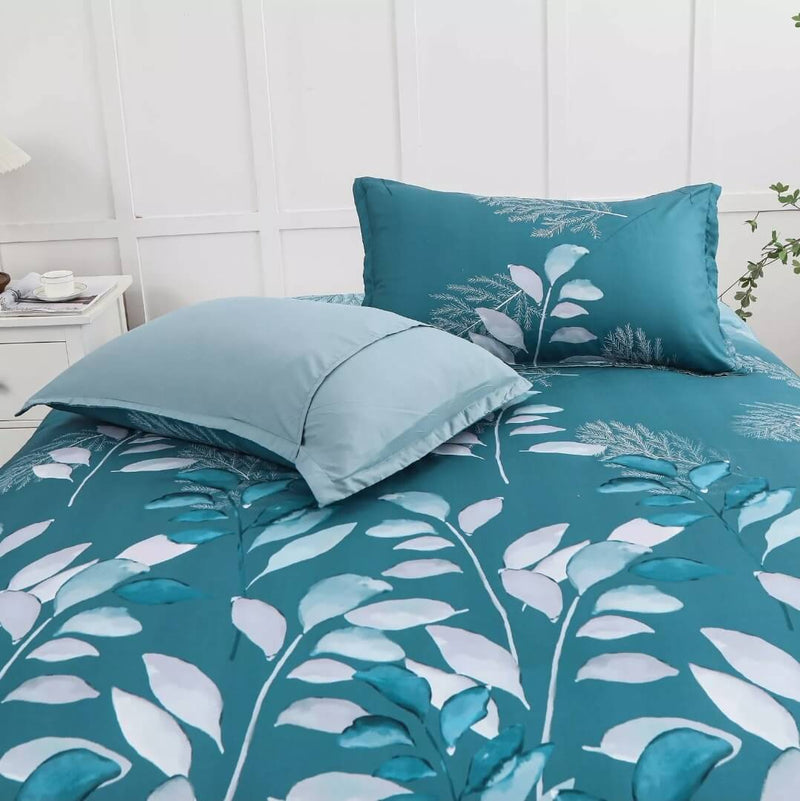 Blue Green Floral Quilted 3 Piece Comforter Set