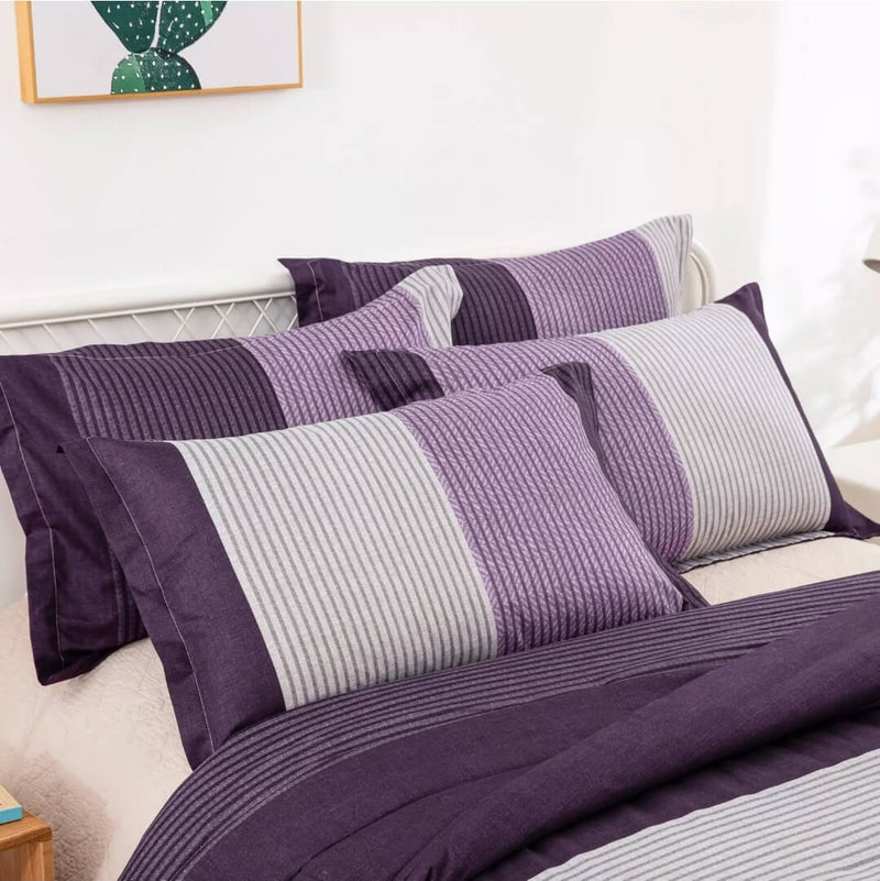 Purple Striped Quilted 3 Piece Comforter Set