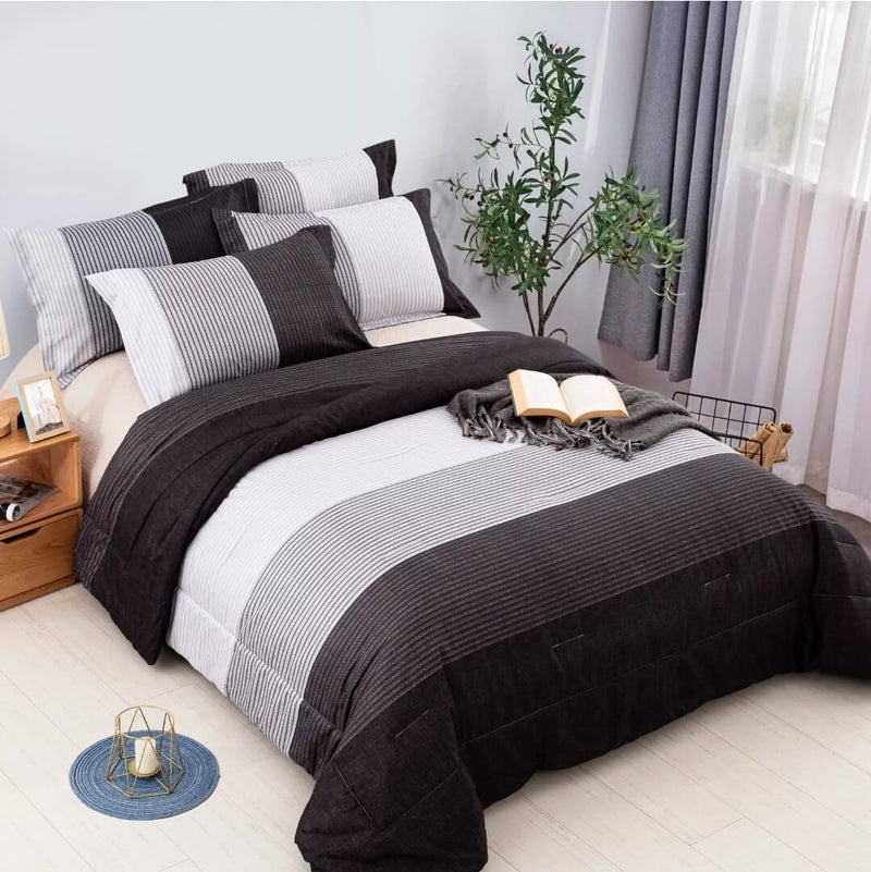 Dark Purple Striped Quilted 3 Piece Comforter Set