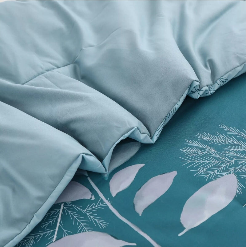 Blue Green Floral Quilted 3 Piece Comforter Set