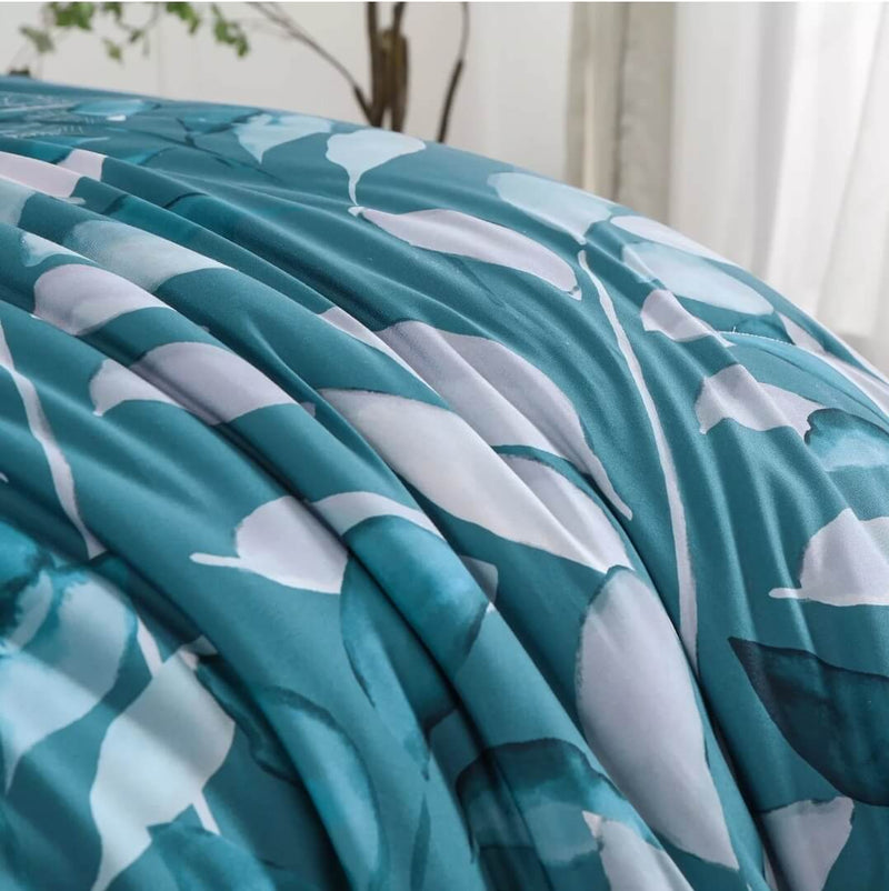 Blue Green Floral Quilted 3 Piece Comforter Set