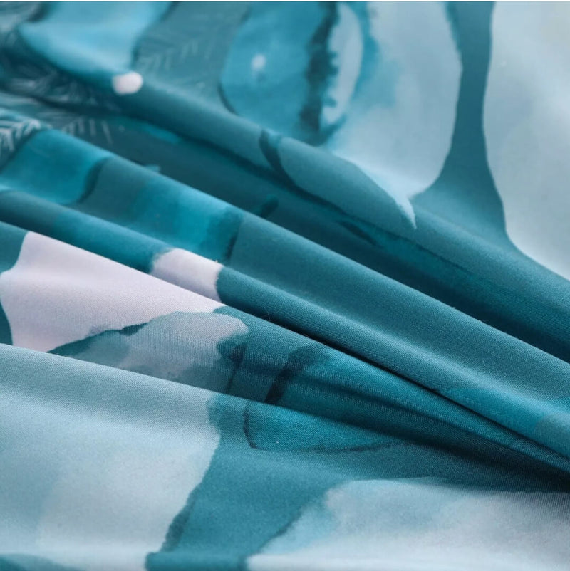 Blue Green Floral Quilted 3 Piece Comforter Set