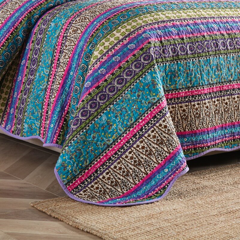 100% Cotton New Multicolor Floral Bedspread Set – Soft & Breathable Coverlet Set (3Pcs)