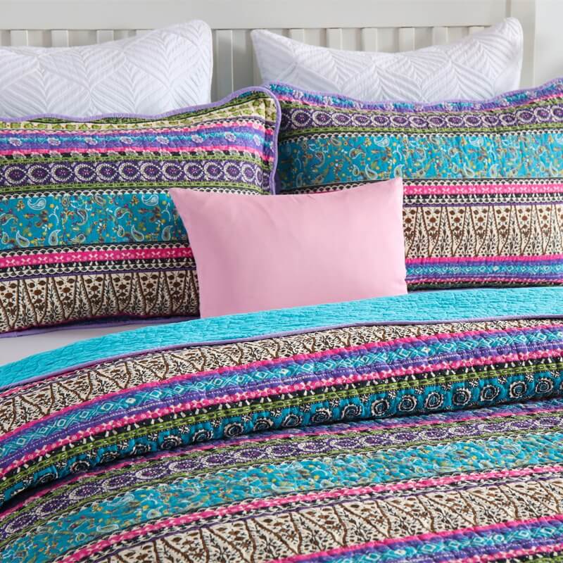 100% Cotton New Multicolor Floral Bedspread Set – Soft & Breathable Coverlet Set (3Pcs)