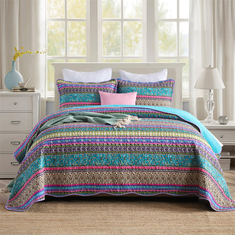 100% Cotton New Multicolor Floral Bedspread Set – Soft & Breathable Coverlet Set (3Pcs)