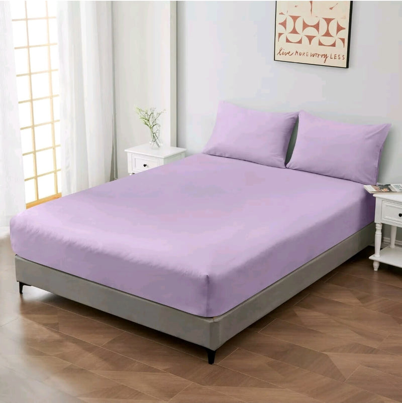 100% Pure Cotton 500TC Fitted Sheet Set-40CM Deep Fitted Bedsheet (3pcs)-Lavender