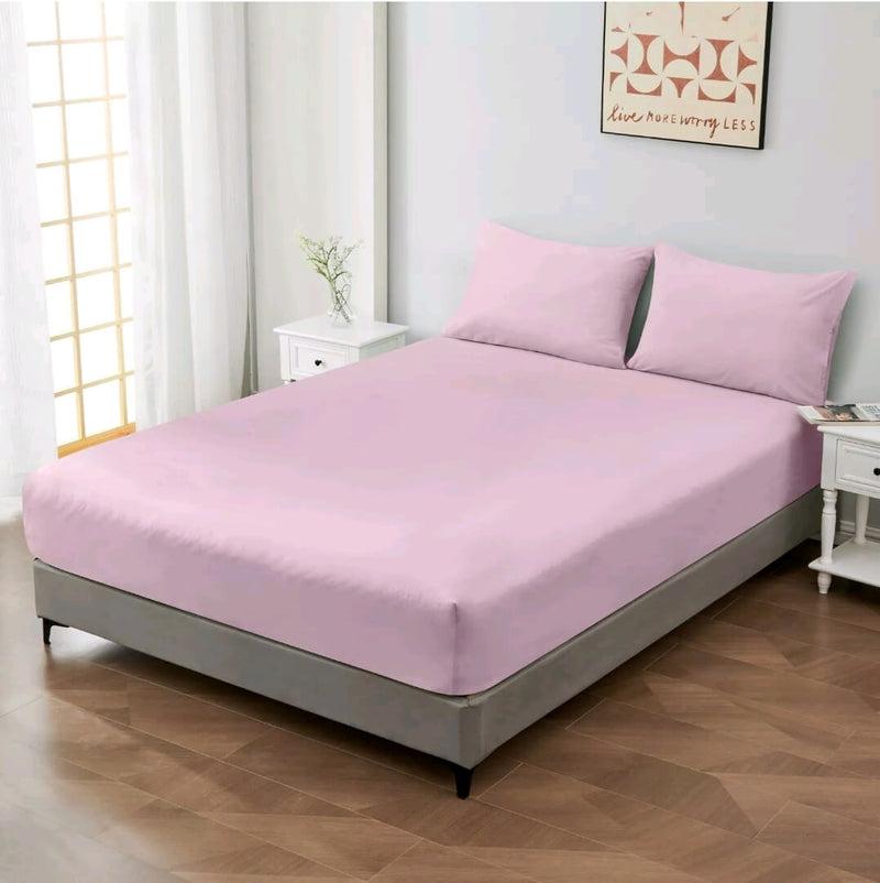 100% Pure Cotton 500TC Fitted Sheet Set-40CM Deep Fitted Bedsheet (3pcs)-Dusty Pink
