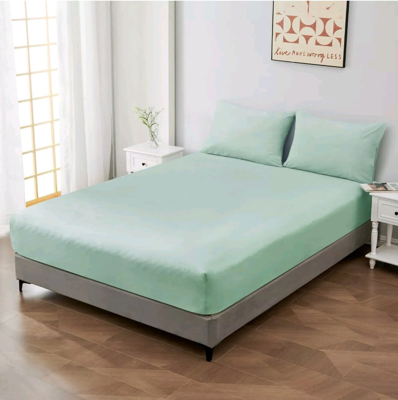 100% Pure Cotton 500TC Fitted Sheet Set-40CM Deep Fitted Bedsheet (3pcs)-Sage Green