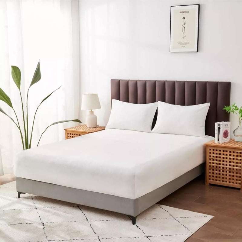 Cotton Blend Soft Fitted Bed Sheet Set (3Pcs)-White