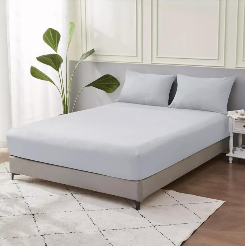 100% Pure Cotton 500TC Fitted Sheet Set-40CM Deep Fitted Bedsheet (3pcs)-Silver