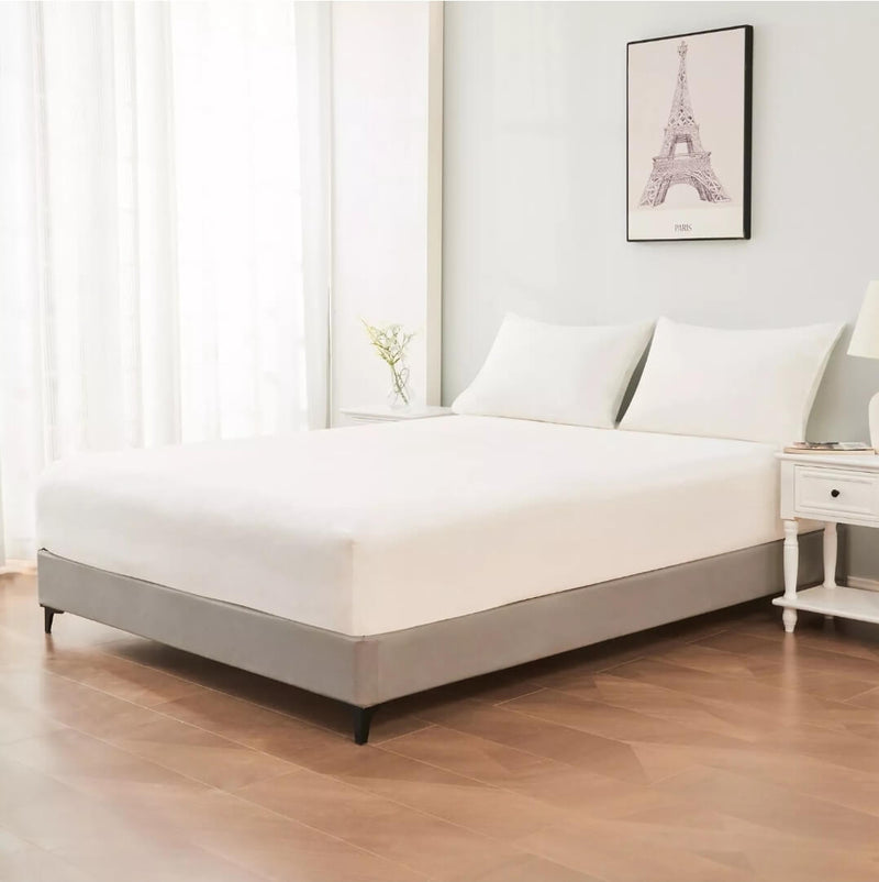 100% Pure Cotton 500TC Fitted Sheet Set-40CM Deep Fitted Bedsheet (3pcs)-White