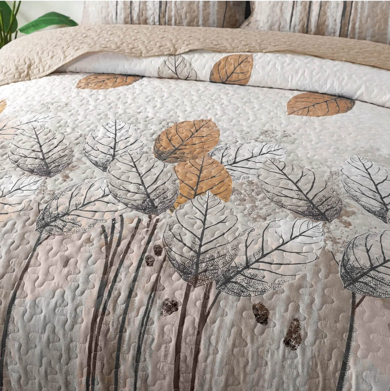 Autumn Floral Coverlet Set-Quilted Bedspread Sets (3Pcs)