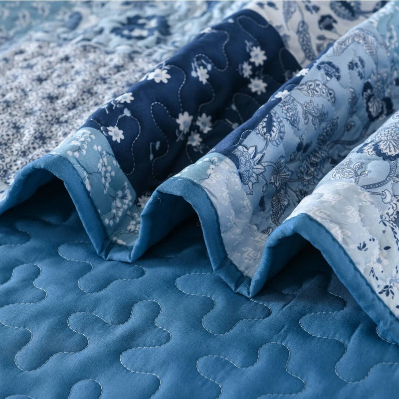 Sky-Blue Coverlet Set-Quilted Bedspread Sets (3Pcs)